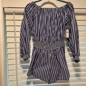 Blue White Striped Romper